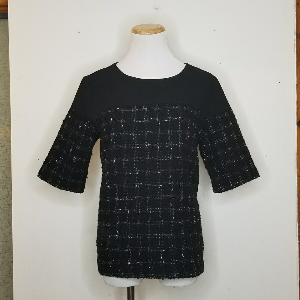 Anthropologie FRNCH Tweed Top in Silver/Black
